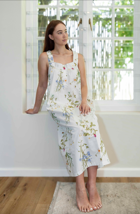 Nightie with Wide Shoulder Strap | Botanical Floral | 100% Cotton