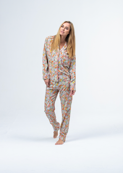 Long Sleeve Top & Pant | Coral Geometric | 100% Rayon