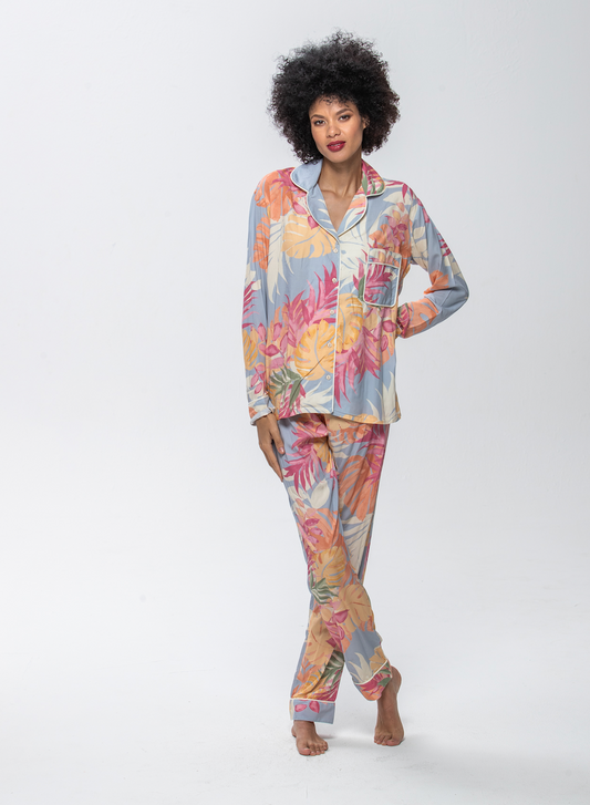 Long Sleeve Top & Pants | Tropical | 100% Rayon