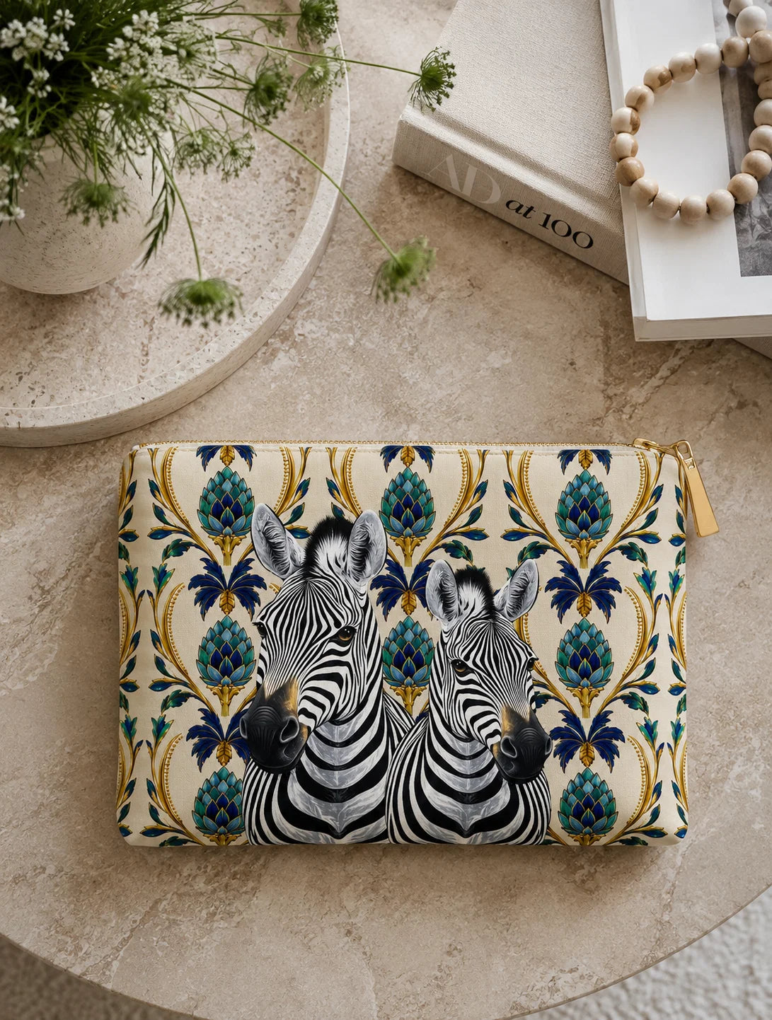 2 Zebras Linen Look | Cosmetic Bag 16 x 21 cm