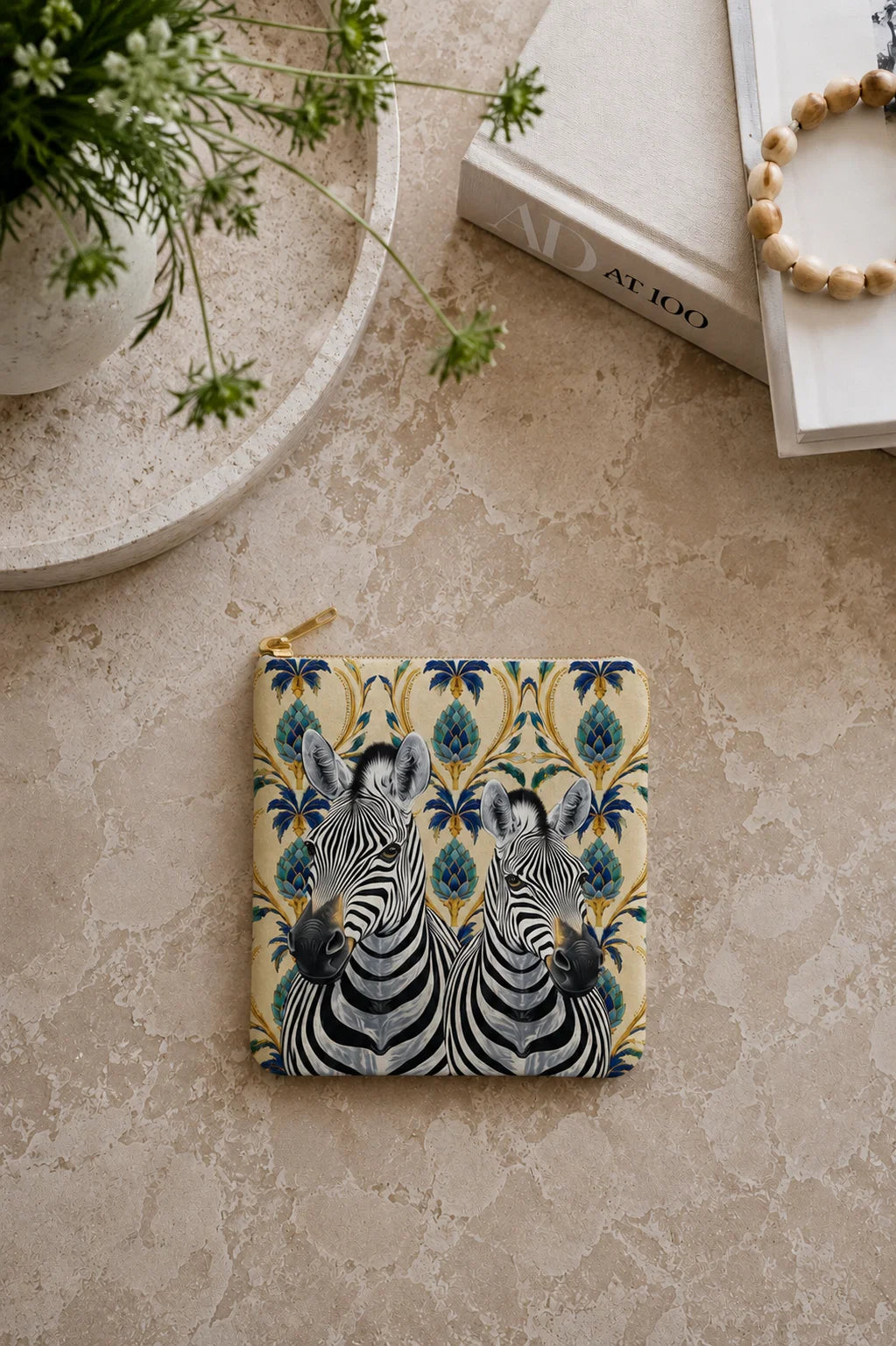 2 Zebras Linen Look | Coin Purse 13 x 13 cm