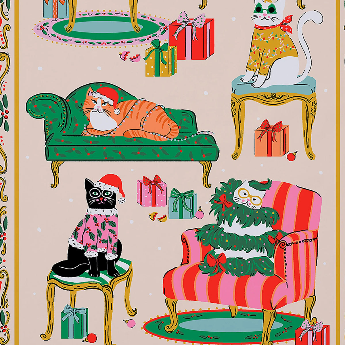 Christmas Cool Cats Tea Towel