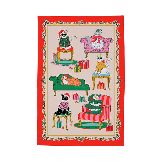 Christmas Cool Cats Tea Towel