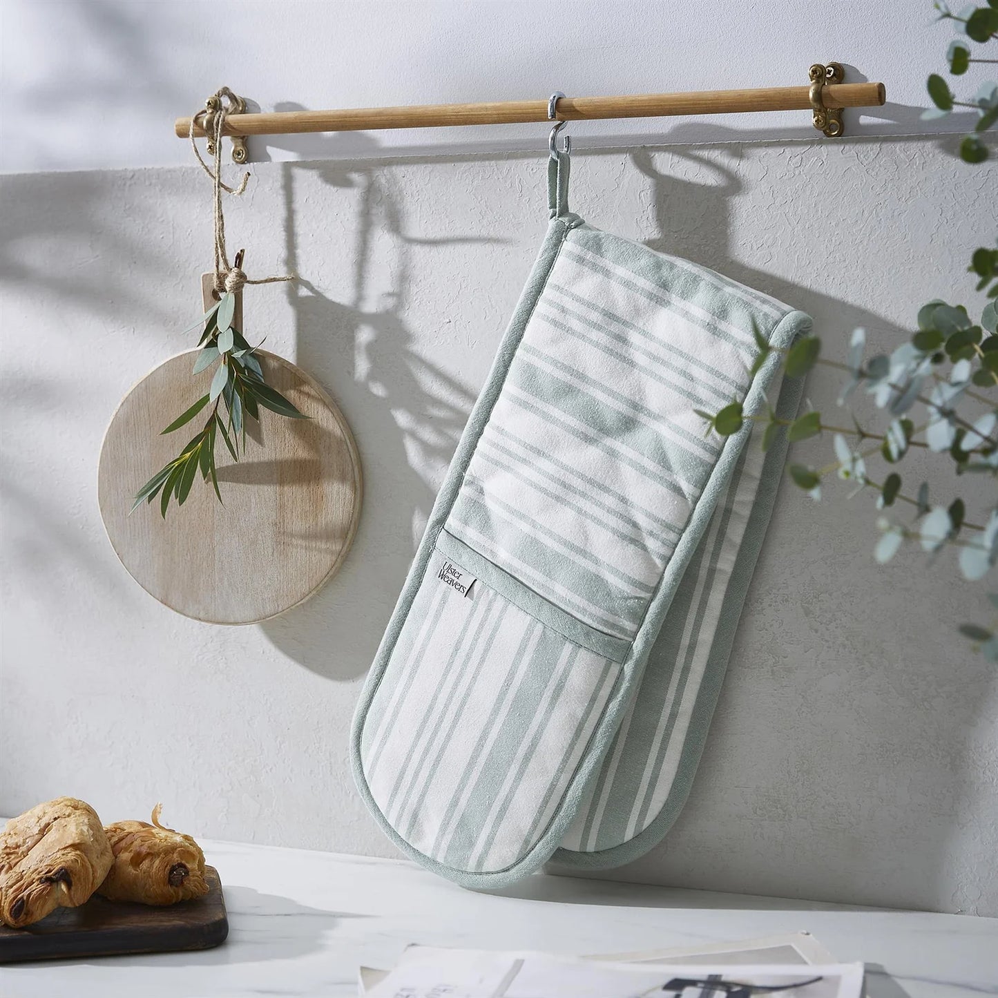Sage Stripe Double Oven Gloves