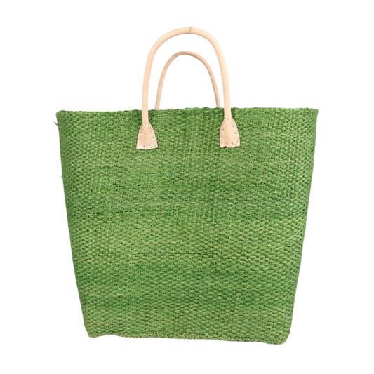 Sisal Bag With Leather Handles | Olive Green