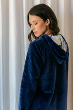 Load image into Gallery viewer, Sleeping Softly Collection - Navy with Ivory Floral Trim - Plush Fleece Slounger
