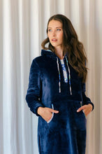 Load image into Gallery viewer, Sleeping Softly Collection - Navy with Ivory Floral Trim - Plush Fleece Slounger

