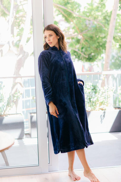 Dream a Little - Navy - Plush Fleece Zip Gown