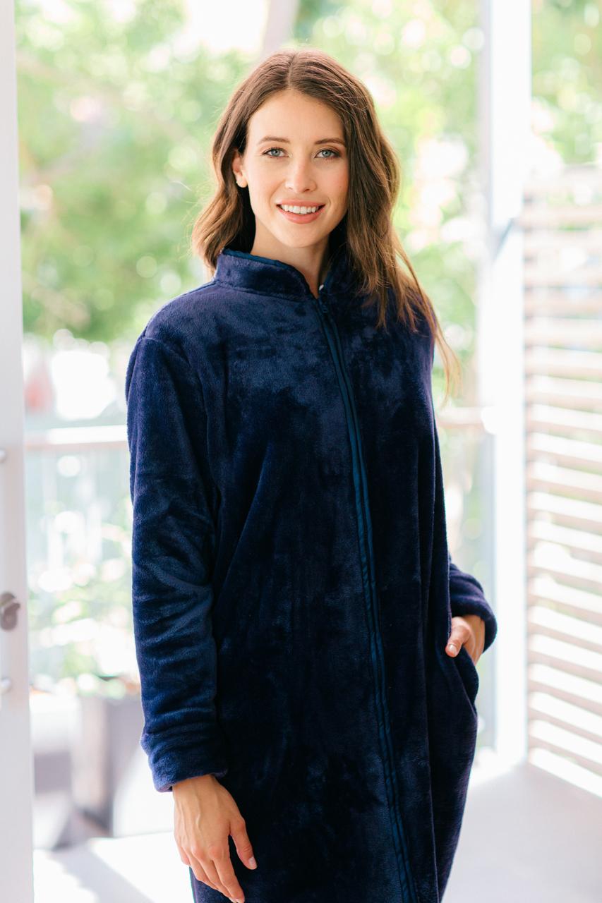 Dream a Little - Navy - Plush Fleece Zip Gown