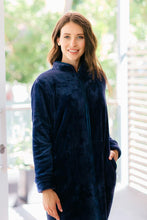 Load image into Gallery viewer, Sleeping Softly Collection - Navy - Plush Fleece Zip Gown
