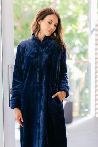 Dream a Little - Navy - Plush Fleece Zip Gown