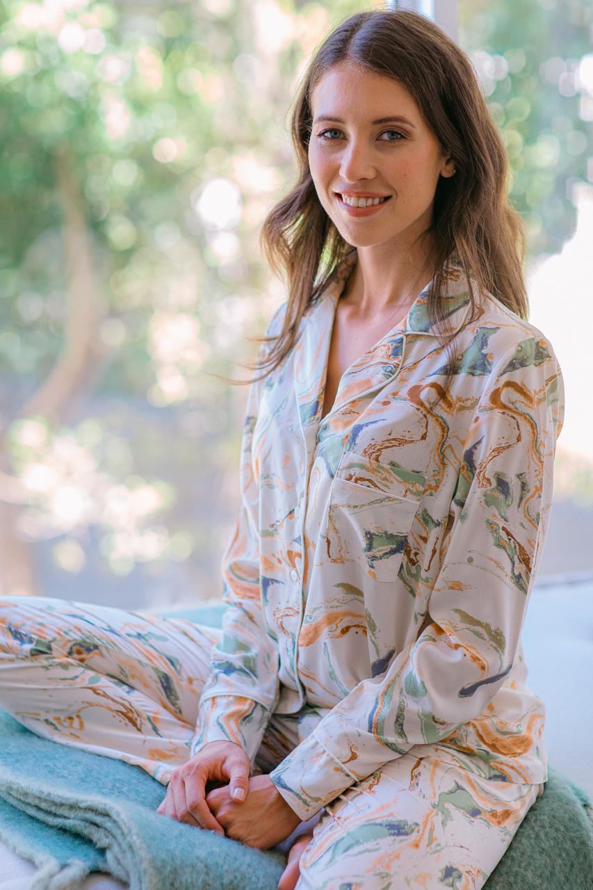 Slumber in Sage Collection - Sage Marble - 100% Rayon Long Sleeve Top & Pant
