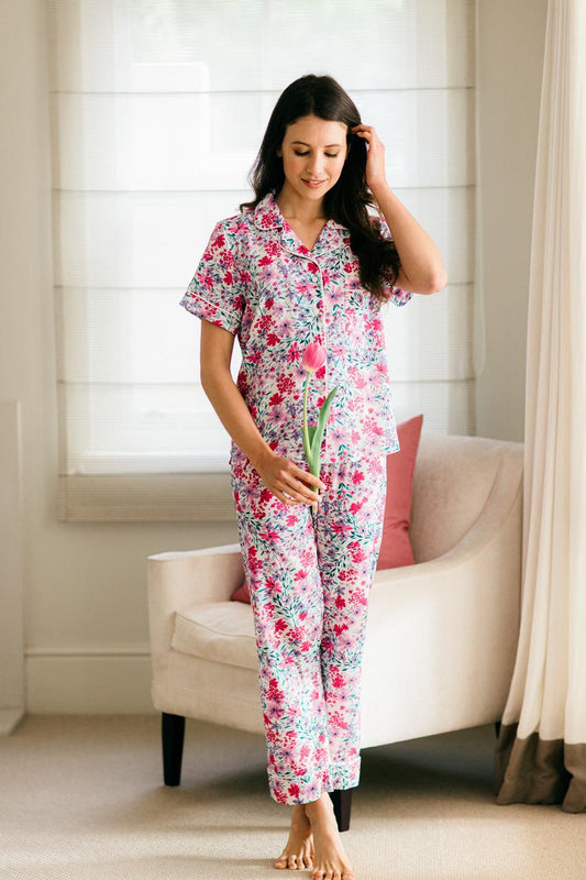 Short Sleeve Top & Long Pant | Meadow Floral | 100% Rayon