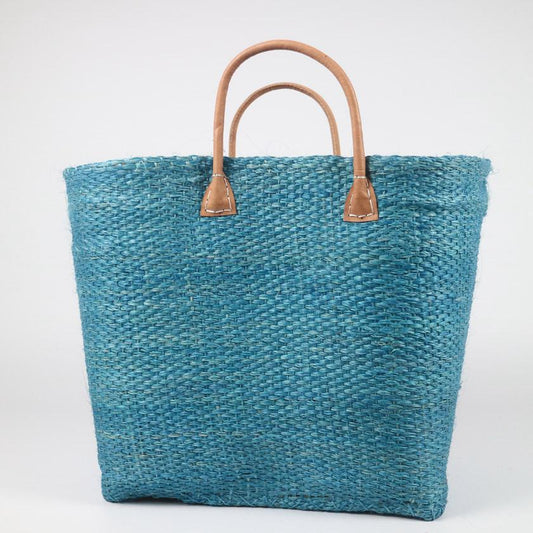 Sisal Bag With Leather Handles | Blue