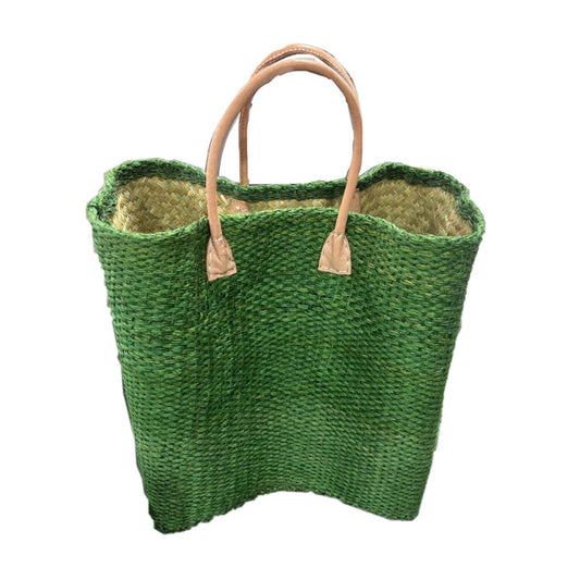 Sisal Bag With Leather Handles | Olive