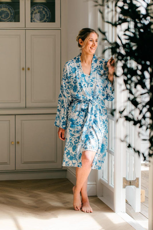 Kimono Gown | Blooming in Blues | 100% Rayon