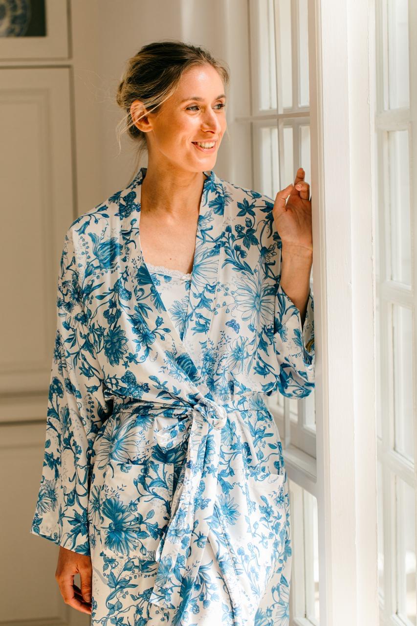 Kimono Gown | Blooming in Blues | 100% Rayon