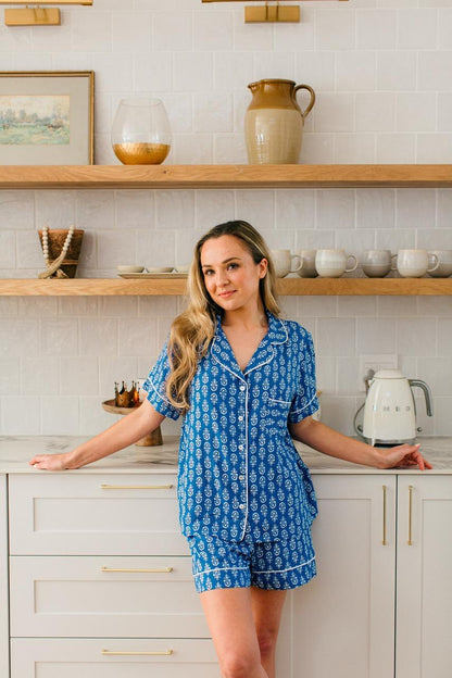 Shortie Pj Set | Blooming in Blues | 100% Rayon