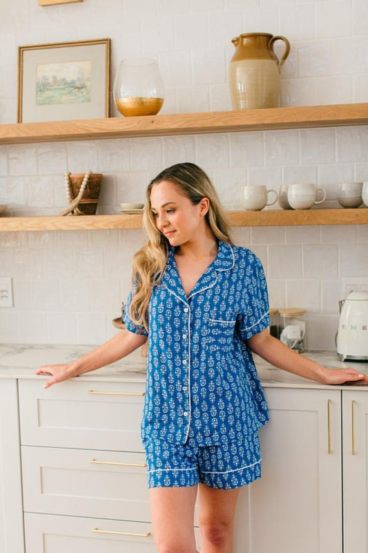 Shortie Pj Set | Blooming in Blues | 100% Rayon
