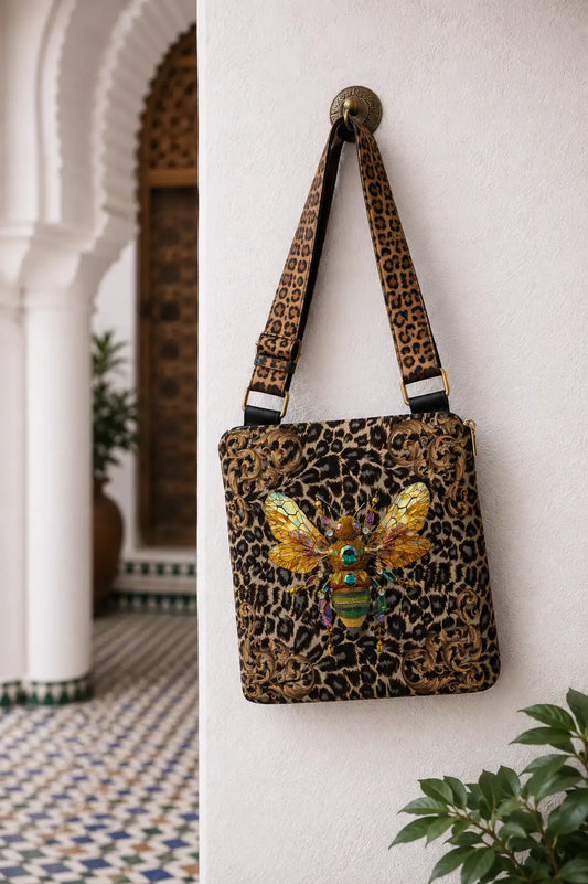 Bee on Leopard Print | Cross Body Bag |21 x 21 cm