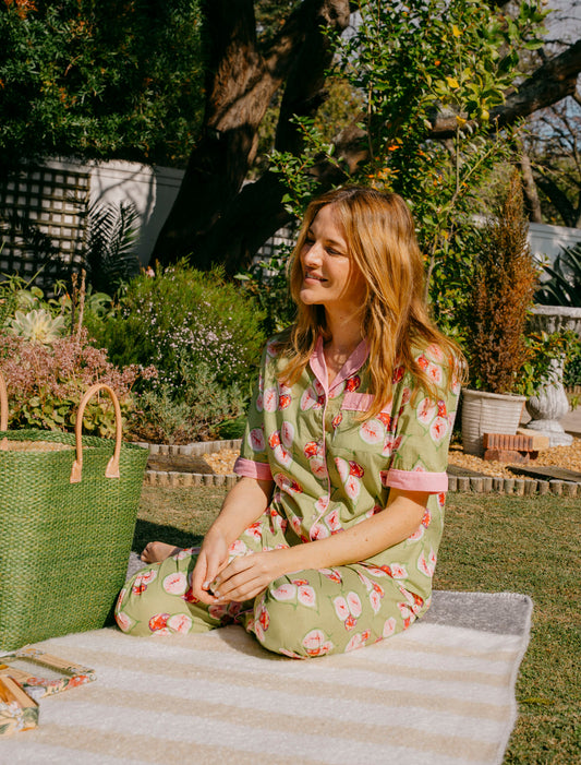 Short Sleeve Top and Long Pant | Green Fig | 100% Indian Cotton