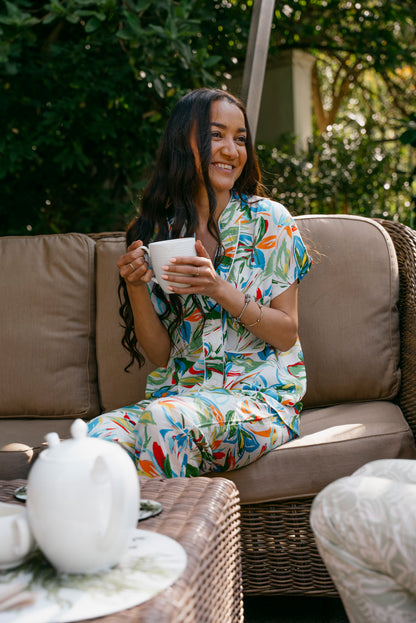 Short Sleeve Top and Long Pant | Busy Leaf | 100% Rayon