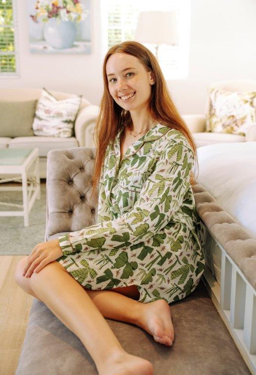Classic  Long Sleeve Sleepshirt | Green Bows |100% Indian Cotton