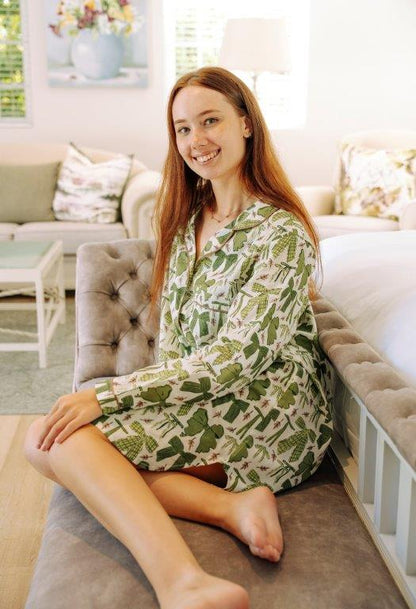 Classic  Long Sleeve Sleepshirt | Green Bows |100% Indian Cotton