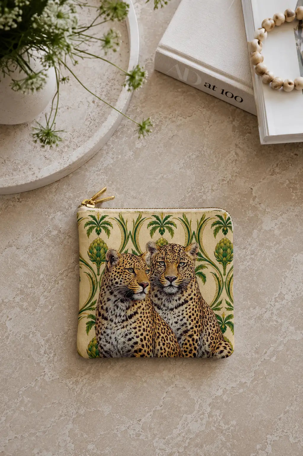 2 Leopards Linen Look | Coin Purse 13 x 13 cm