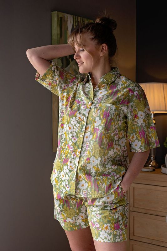 Short Sleeve Top and Short Pant | Pink and Green Floral | 100% Cotton