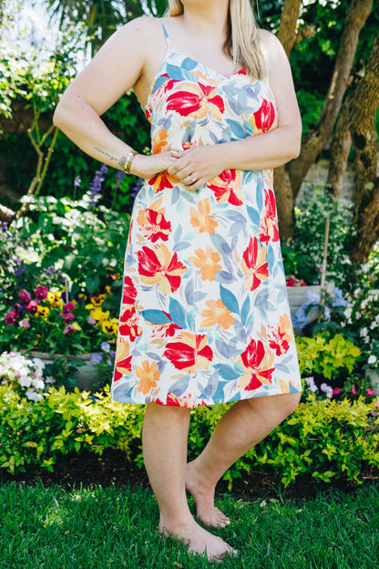 Chemise | Blue and Orange Floral Chemise | 100% Rayon