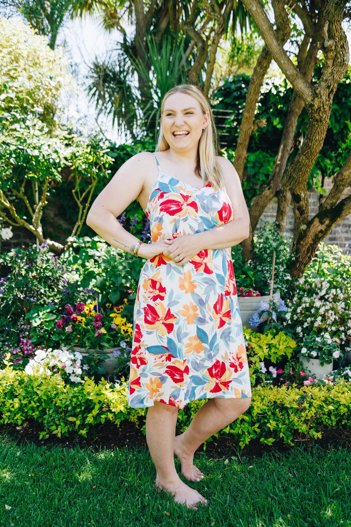 Chemise | Blue and Orange Floral Chemise | 100% Rayon