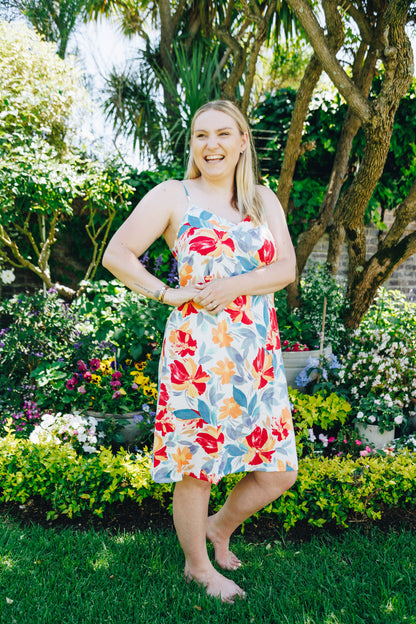 Chemise | Blue and Orange Floral Chemise | 100% Rayon