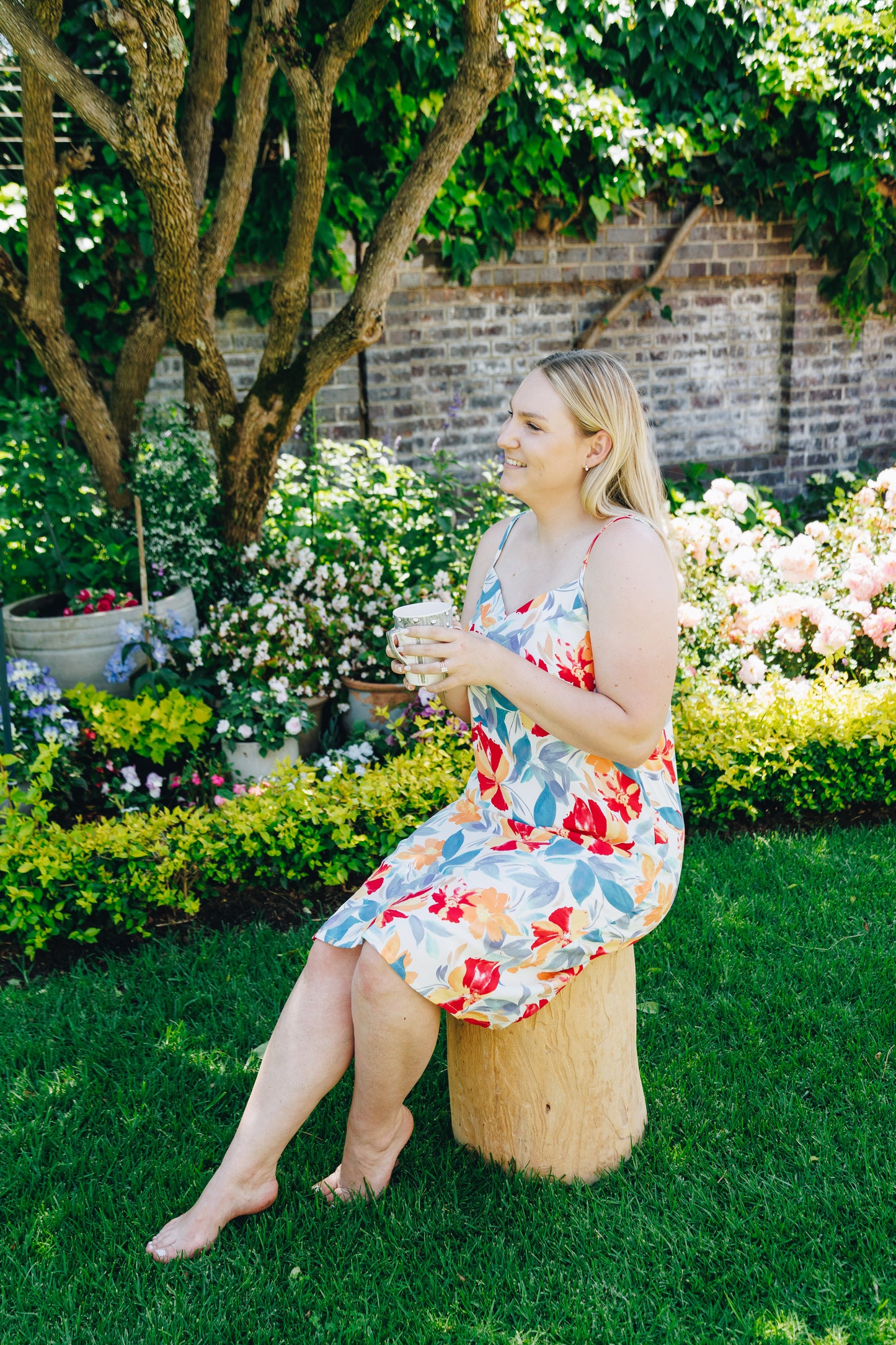 Chemise | Blue and Orange Floral Chemise | 100% Rayon